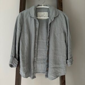 notPERFECTLINEN Blue/Grey Linen Pater Pan Collar Shirt Size s